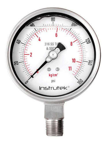 [100500160] Manómetro 4", acero inoxidable, 1/2" NPT, inferior, 160 psi-kg/cm2