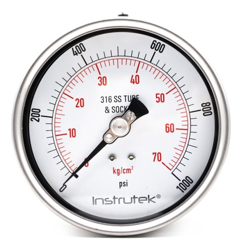 [1005101000] Manómetro 4", acero inoxidable, 1/2" NPT, posterior, 1000 psi-kg/cm2