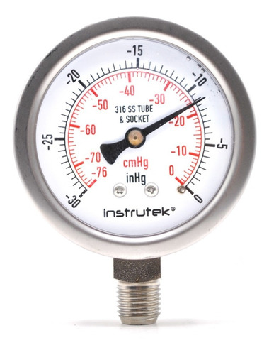 [6355030VAC] Vacuómetro 2.5", acero inoxidable, 1/4" NPT, inferior, 30 Vac inHg-cmHg