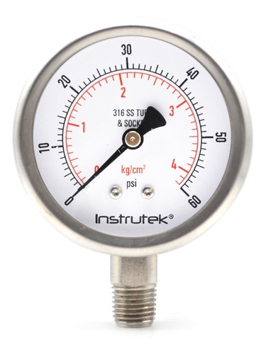 [6355060] Manómetro 2.5", acero inoxidable, 1/4" NPT, inferior, 60 psi-kg/cm2