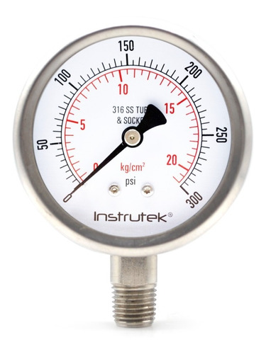 [63550300] Manómetro 2.5", acero inoxidable, 1/4" NPT, inferior, 300 psi-kg/cm2