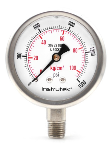 [635501500] Manómetro 2.5", acero inoxidable, 1/4" NPT, inferior, 1500 psi-kg/cm2