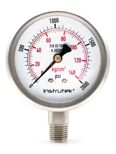 [635502000] Manómetro 2.5", acero inoxidable, 1/4" NPT, inferior, 2000 psi-kg/cm2
