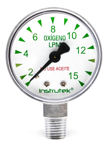 [5165015] Manómetro 2", oxígeno medicinal, 1/4" NPT, inferior, 15 lpm