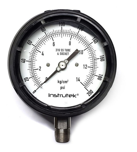 [115700200] Manómetro 4.5", fenólico, 1/2" NPT, inferior, 200 psi-kg/cm2