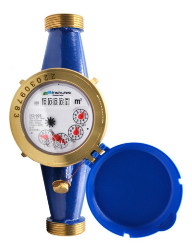 [IX2025] Medidor de agua tipo chorro múltiple, cuerpo de latón, extremos roscados de 1", incluye los conectores de latón