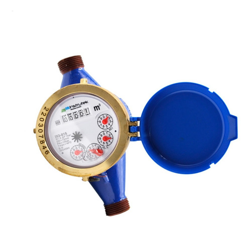 [IX3015] Medidor de agua tipo chorro múltiple, cuerpo de hierro, extremos roscados de 1/2", incluye los conectores de latón.