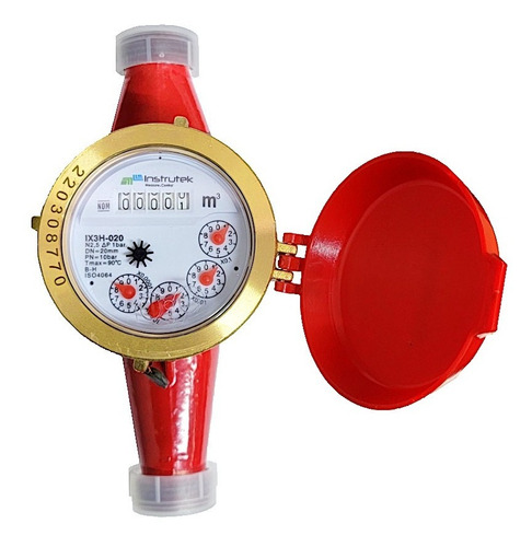 [IX3H020] Medidor de agua tipo chorro múltiple, agua caliente, cuerpo de hierro, extremos roscados de 3/4", incluye los conectores de latón