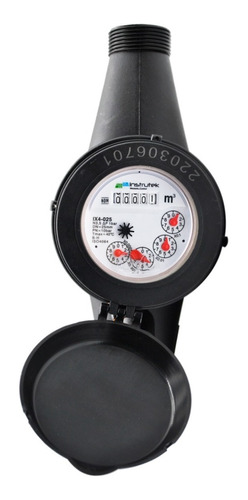 [IX4025] Medidor de agua certificado tipo chorro múltiple, cuerpo de plástico, extremos roscados de 1", incluye los conectores de latón.