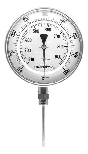 [60100040100500] Termómetro 6 pulgadas, inferior, 1/2" NPT, vástago 4", rango 100 a 500 C-F