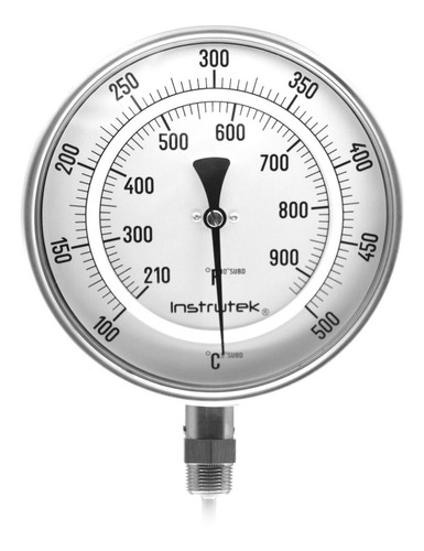 [60100060100500] Termómetro 6 pulgadas, inferior, 1/2" NPT, vástago 6", rango 100 a 500 C-F