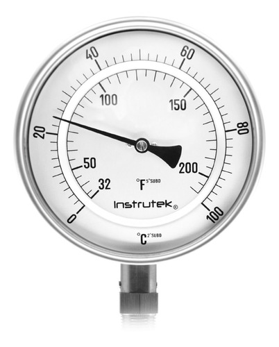 [601000900100] Termómetro 6 pulgadas, inferior, 1/2" NPT, vástago 9", rango 0 a 100 C-F