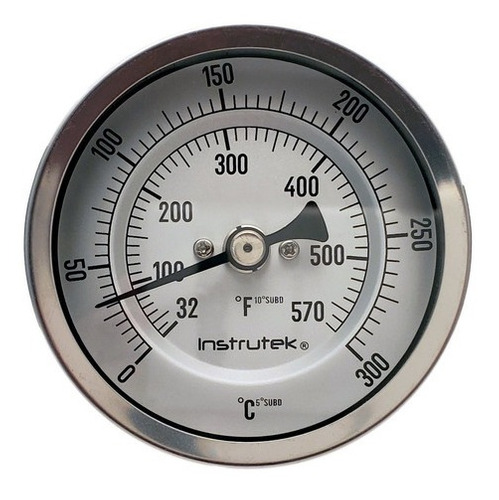[301100400300] Termómetro 3 pulgadas, posterior, 1/2" NPT, vástago 4", rango 0 a 300 C-F