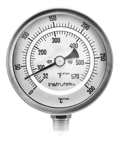 [301200600300] Termómetro 3 pulgadas, ángulo variable, conexión de 1/2" NPT, vástago 6", rango 0 a 300 C-F