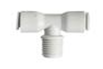 [SB38N14] Conector en Tee, rosca de 3/8" NPT, salidas a manguera de 1/4" (agua).