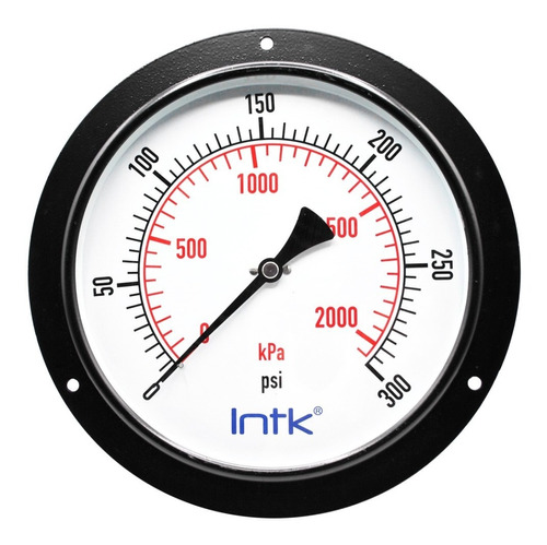 [INTK200110300] 8" Standard, dry, pressure gauge, black steel case, 1/2" NPT, back connection, 0 to 300 psi-kPa